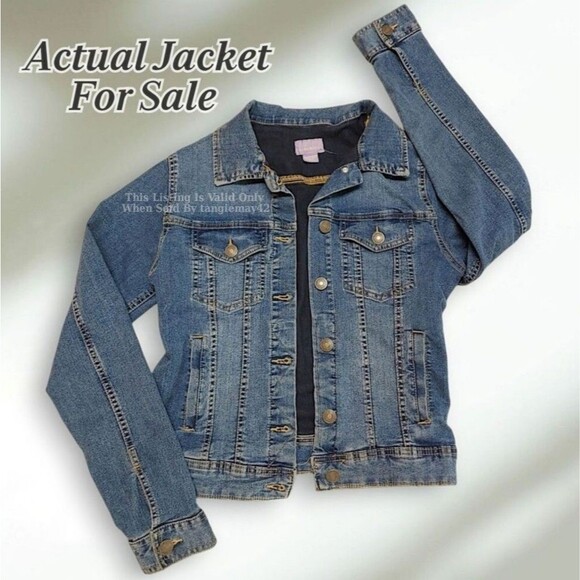 Laura Scott Blue Stretch Denim Button Up Distressded Jean Jacket Women's Small - Picture 1 of 10